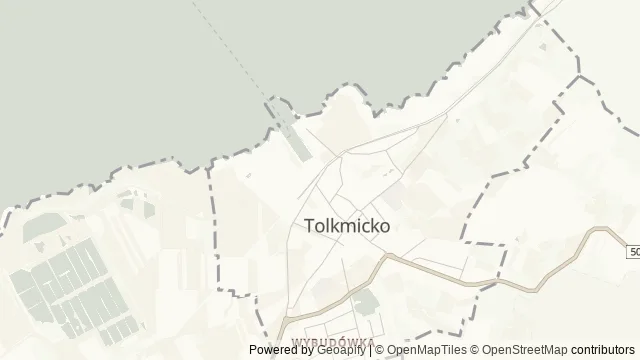 Mapa okolicy: Port morski w Tolkmicku (Przystań Żeglarska Pętli Żuławskiej) z plażą przy Falochronie Wschodnim — Tolkmicko, Elbląg. Podgląd obejmuje około 3,6 km w poziomie.