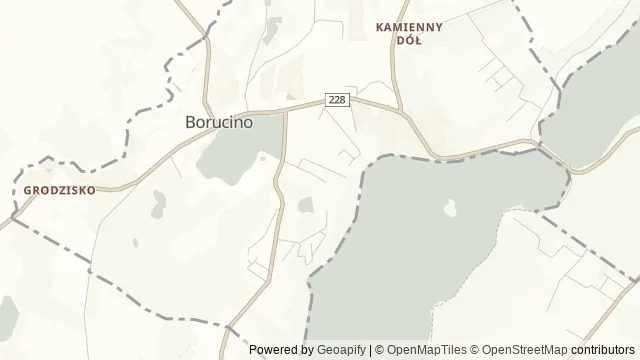 Mapa okolicy: Przystań kajakowa i plaża w Borucinie — Borucino, Kaszuby. Podgląd obejmuje około 3,6 km w poziomie.