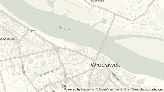 Mapa okolicy: Przystań Wodna na rzece Wiśle u ujścia rzeki Zgłowiączki im. J. Bojańczyka — Włocławek, Kujawy i Pałuki. Podgląd obejmuje około 3,6 km w poziomie.