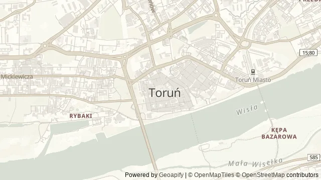 Mapa okolicy: Ratusz Staromiejski w Toruniu — Toruń. Podgląd obejmuje około 3,6 km w poziomie.