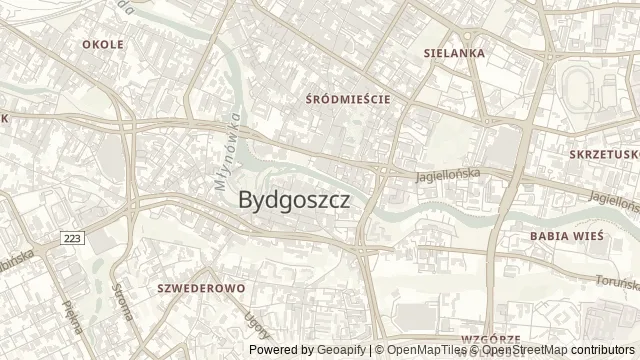 Mapa okolicy: Rejsy turystyczne w Bydgoszczy — Trasa Staromiejska, Trasa Słoneczna i Szlakiem Śluz — Bydgoszcz. Podgląd obejmuje około 3,6 km w poziomie.