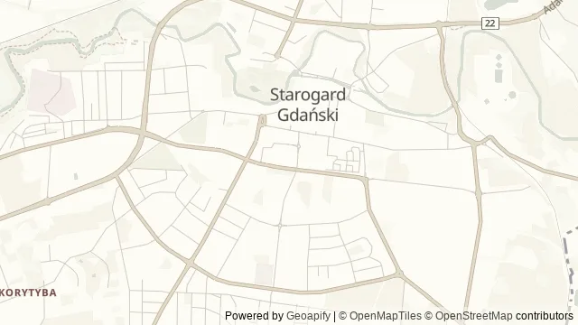 Mapa okolicy: Rynek w Starogardzie Gdańskim — Starogard Gdański, Kociewie. Podgląd obejmuje około 3,6 km w poziomie.