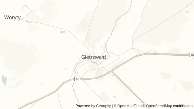 Mapa okolicy: Sanktuarium w Gietrzwałdzie — Gietrzwałd, Warmia. Podgląd obejmuje około 3,6 km w poziomie.