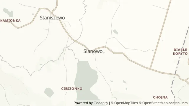 Mapa okolicy: Sanktuarium Matki Bożej Sianowskiej, Królowej Kaszub — Sianowo, Kaszuby. Podgląd obejmuje około 3,6 km w poziomie.