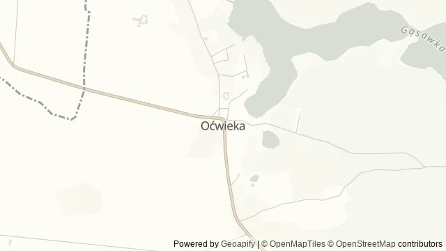 Mapa okolicy: Ścieżka przyrodniczo-leśna „Dolina rzeki Gąsawki” — Ocwieka, Kujawy i Pałuki. Podgląd obejmuje około 3,6 km w poziomie.