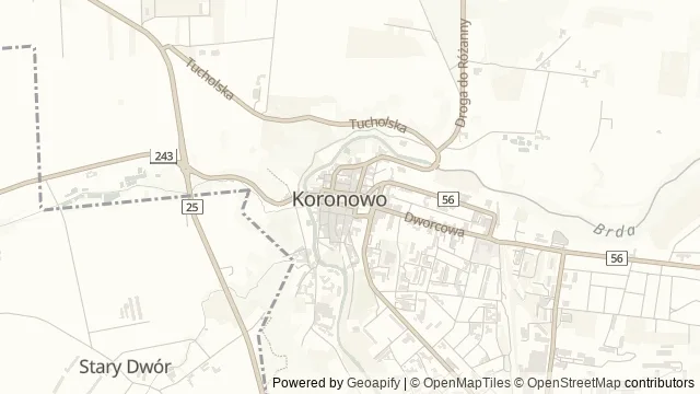 Mapa okolicy: Ścieżka dydaktyczna „Cysterski Gaj” — Koronowo, Bydgoszcz. Podgląd obejmuje około 3,6 km w poziomie.