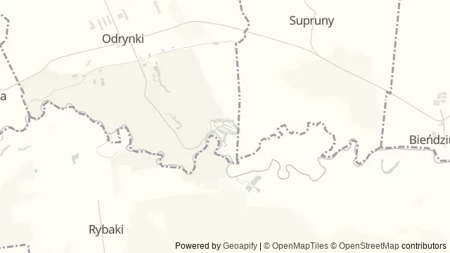 Mapa okolicy: Skit świętych Antoniego i Teodozjusza Kijowsko-Pieczerskich w Odrynkach — Odrynki, Puszcza Białowieska. Podgląd obejmuje około 3,6 km w poziomie.