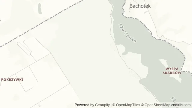 Mapa okolicy: Stanica Wodna PTTK w Bachotku — Pokrzydowo, Ziemia chełmińska. Podgląd obejmuje około 3,6 km w poziomie.