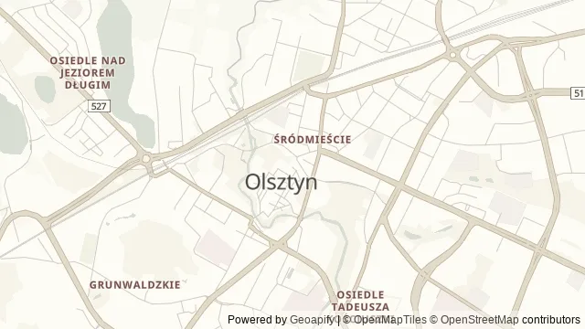 Mapa okolicy: Stare Miasto i Wysoka Brama w Olsztynie — Olsztyn. Podgląd obejmuje około 3,6 km w poziomie.
