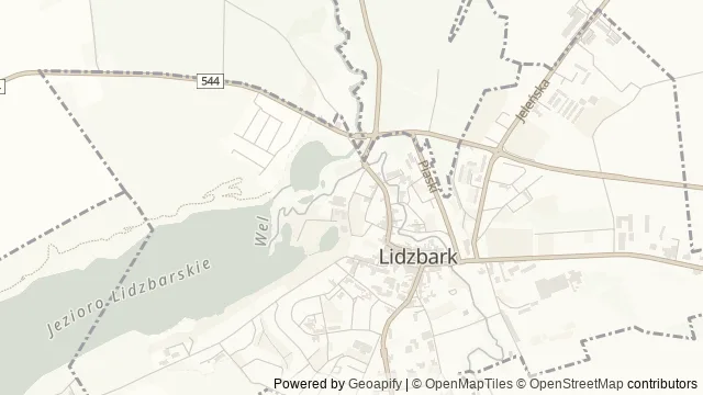 Mapa okolicy: Szlak rowerowy „Wokół Jeziora Lidzbarskiego” (niebieski), Lidzbark — Lidzbark, Mazury Południowe. Podgląd obejmuje około 3,6 km w poziomie.