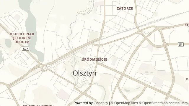 Mapa okolicy: Teatr im. Stefana Jaracza w Olsztynie — Olsztyn. Podgląd obejmuje około 3,6 km w poziomie.