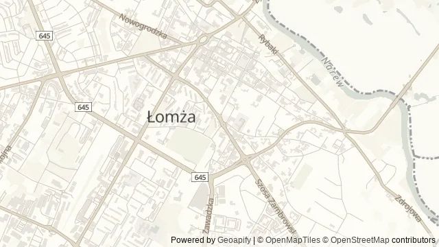 Mapa okolicy: Teatr Lalki i Aktora w Łomży — Łomża. Podgląd obejmuje około 3,6 km w poziomie.