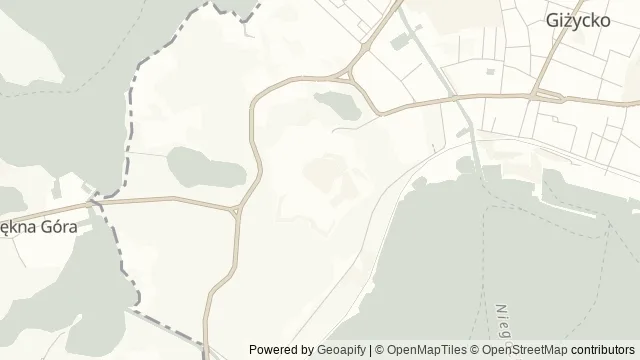 Mapa okolicy: Twierdza Boyen — Giżycko, Mazury. Podgląd obejmuje około 3,6 km w poziomie.