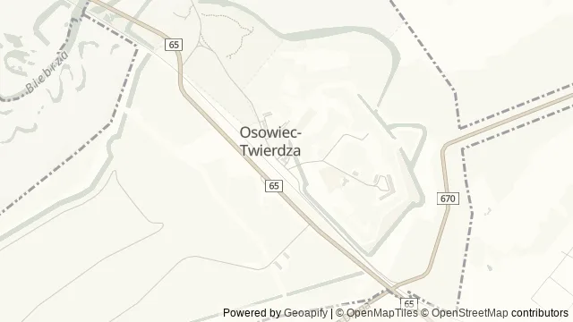 Mapa okolicy: Twierdza Osowiec — Osowiec-Twierdza, Biebrza. Podgląd obejmuje około 3,6 km w poziomie.
