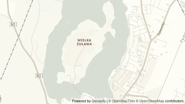 Mapa okolicy: Wielka Żuława na Jezioraku — Iława, Pojezierze Iławskie. Podgląd obejmuje około 3,6 km w poziomie.