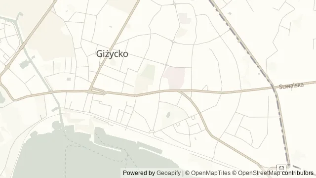 Mapa okolicy: Wieża ciśnień w Giżycku — Giżycko, Mazury. Podgląd obejmuje około 3,6 km w poziomie.