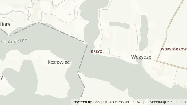 Mapa okolicy: Wieża widokowa we Wdzydzach Kiszewskich — Wdzydze Kiszewskie, gm. Kościerzyna, Bory Tucholskie. Podgląd obejmuje około 3,6 km w poziomie.