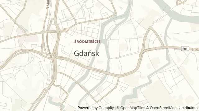 Mapa okolicy: Wyspa Spichrzów i Długie Pobrzeże — Gdańsk. Podgląd obejmuje około 3,6 km w poziomie.