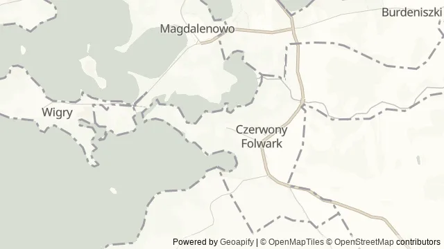 Mapa okolicy: Wystawa „Historia i tradycje rybołówstwa nad Wigrami” — Czerwony Folwark, Suwalszczyzna. Podgląd obejmuje około 3,6 km w poziomie.