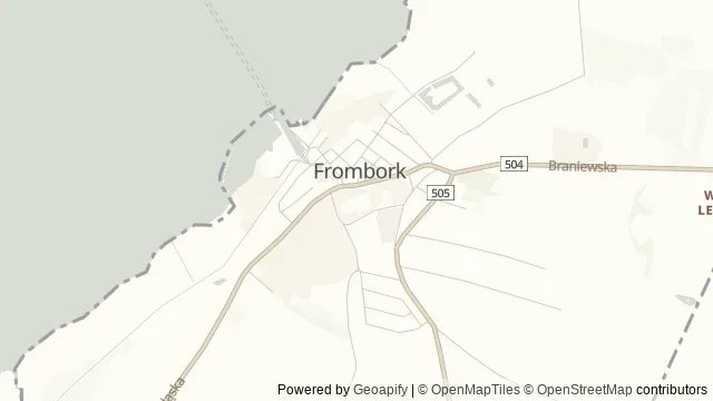 Mapa okolicy: Wzgórze Katedralne we Fromborku — Frombork, Warmia. Podgląd obejmuje około 3,6 km w poziomie.