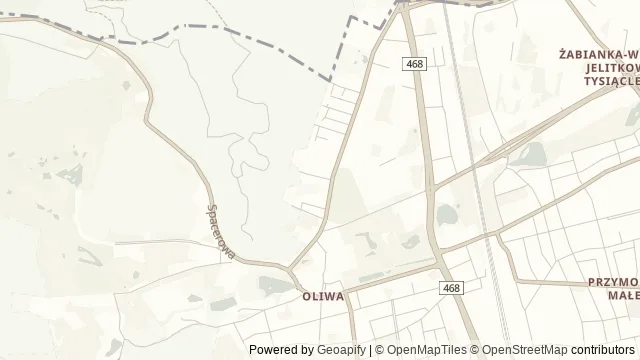 Mapa okolicy: Wzgórze Pachołek w Oliwie — Gdańsk. Podgląd obejmuje około 3,6 km w poziomie.