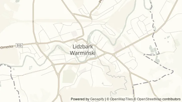 Mapa okolicy: Zamek Biskupi w Lidzbarku Warmińskim — Lidzbark Warmiński, Warmia. Podgląd obejmuje około 3,6 km w poziomie.