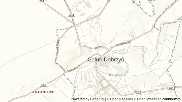 Mapa okolicy: Zamek Golubski — Golub-Dobrzyń, Ziemia chełmińska. Podgląd obejmuje około 3,6 km w poziomie.