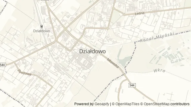 Mapa okolicy: Zamek krzyżacki i Muzeum Pogranicza w Działdowie — Działdowo, Mazury Południowe. Podgląd obejmuje około 3,6 km w poziomie.