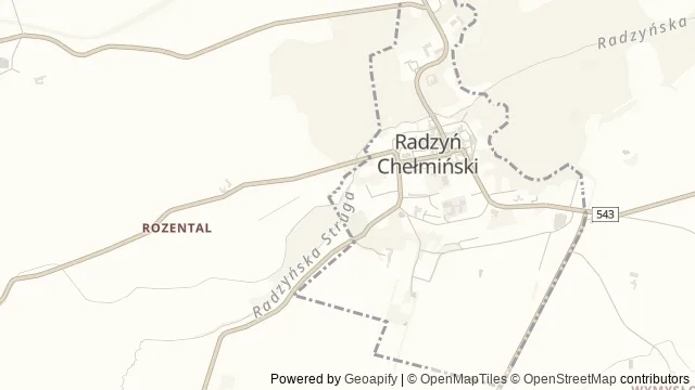 Mapa okolicy: Zamek Krzyżacki w Radzyniu Chełmińskim — Radzyń Chełmiński, Ziemia chełmińska. Podgląd obejmuje około 3,6 km w poziomie.