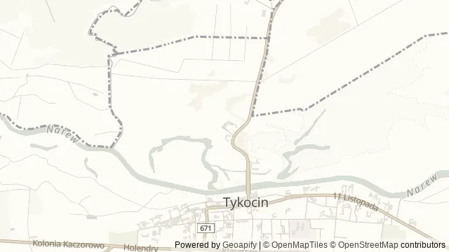 Mapa okolicy: Zamek w Tykocinie — Tykocin, Biebrza. Podgląd obejmuje około 3,6 km w poziomie.