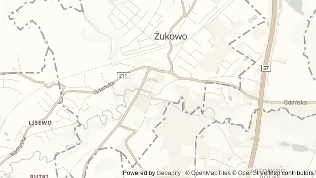 Mapa okolicy: Zespół poklasztorny norbertanek w Żukowie — Żukowo, Kaszuby. Podgląd obejmuje około 3,6 km w poziomie.