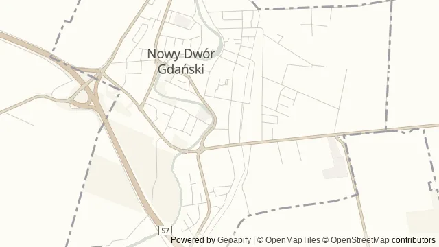 Mapa okolicy: Żuławska Kolej Dojazdowa — Nowy Dwór Gdański, Żuławy. Podgląd obejmuje około 3,6 km w poziomie.