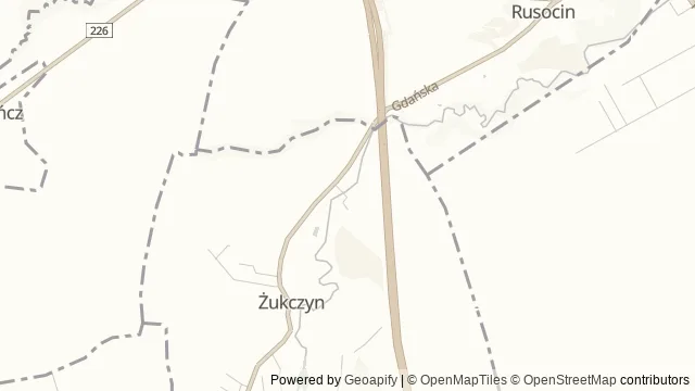 Mapa okolicy: Zwierzaki Nad Potokiem Mini ZOO — Żukczyn, Gdańsk. Podgląd obejmuje około 3,6 km w poziomie.