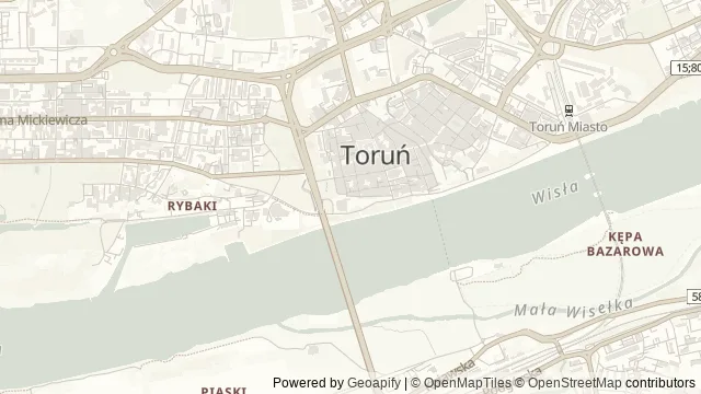 Mapa okolicy: Żywe Muzeum Piernika — Toruń. Podgląd obejmuje około 3,6 km w poziomie.